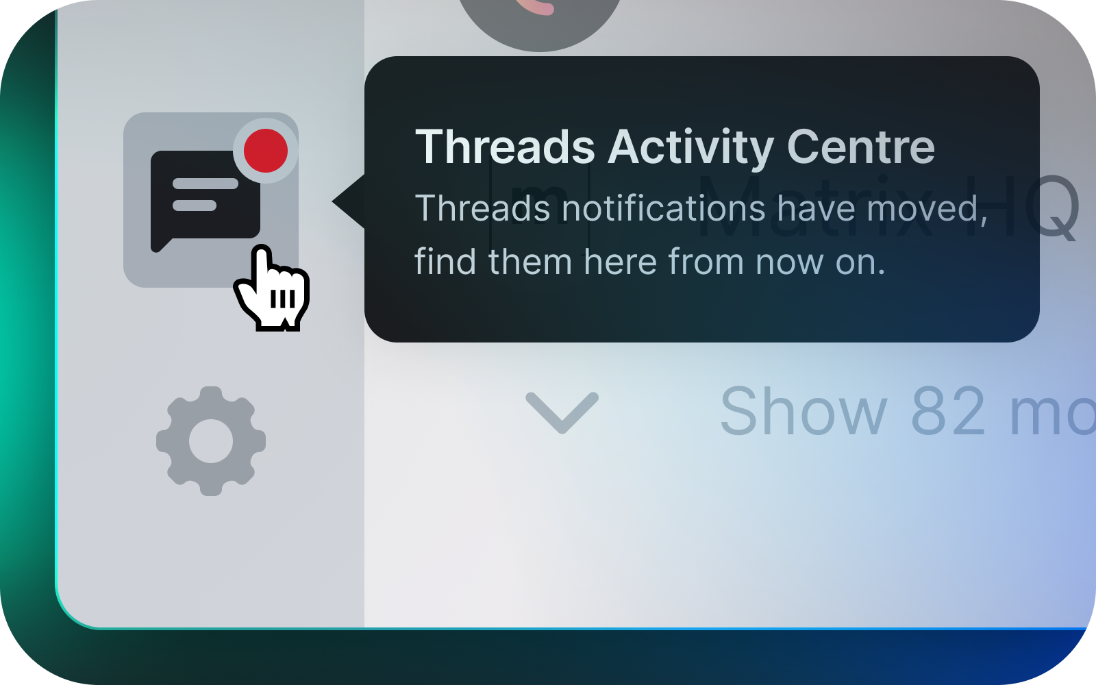 A graphic representing the bottom left corner of the app, focusing on the threads notification icon